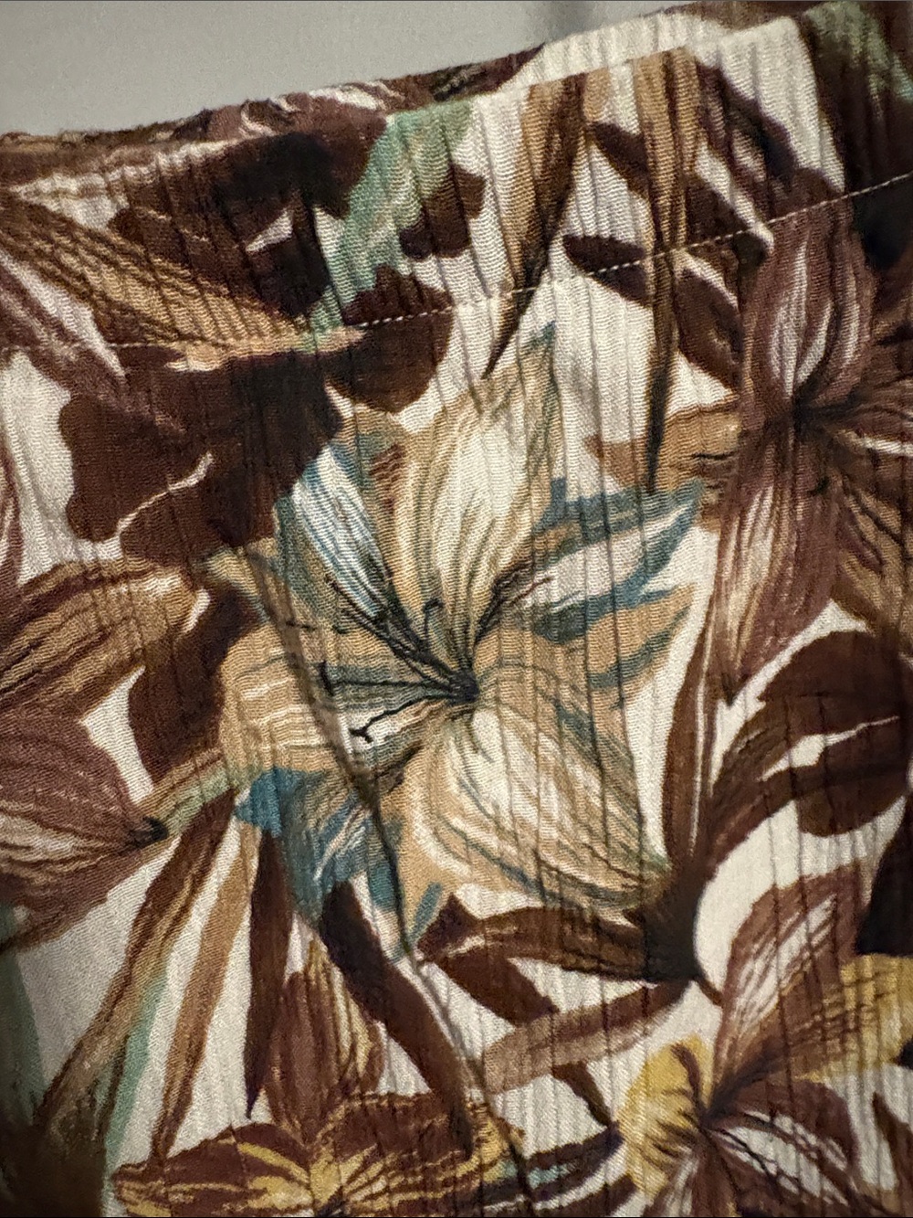 Jaclyn Smith Brown Cream Floral Midi Skirt with Teal Accents - Picture 2 of 7
